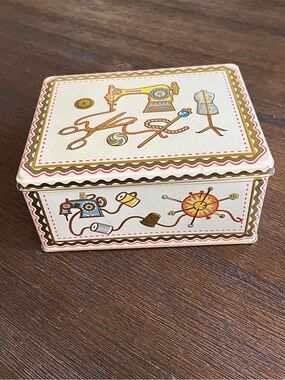 Sewing Themed Tin Box | Made in England | Hinged Lid